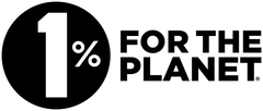 Logo of '1% for the Planet' with a black circle and white text on a white background