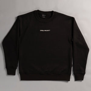 Black sweatshirt with 'OPEN PROJECT' text on a gray background