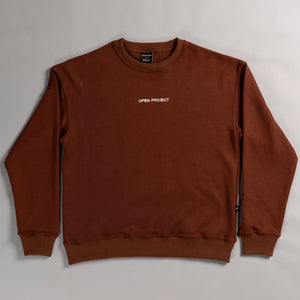 Brown sweatshirt with 'Open Project' text on a gray background