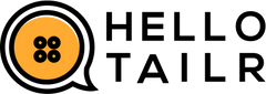 Logo of Hello Tailr with a yellow circle and black text